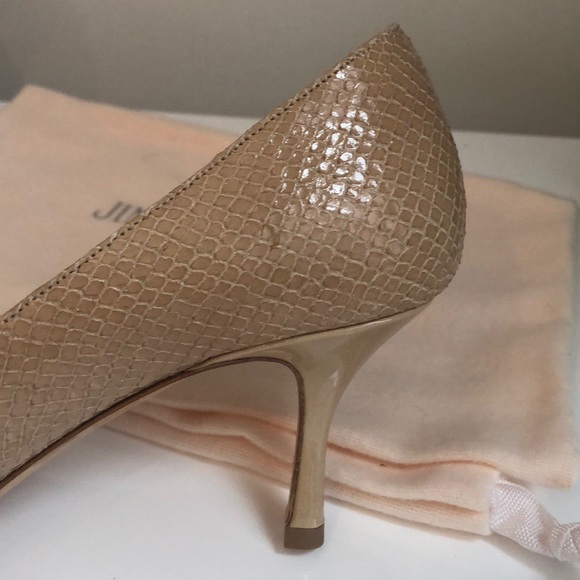 Jimmy Choo Textured Patent Leather Nude Pumps - Picture 7 of 8